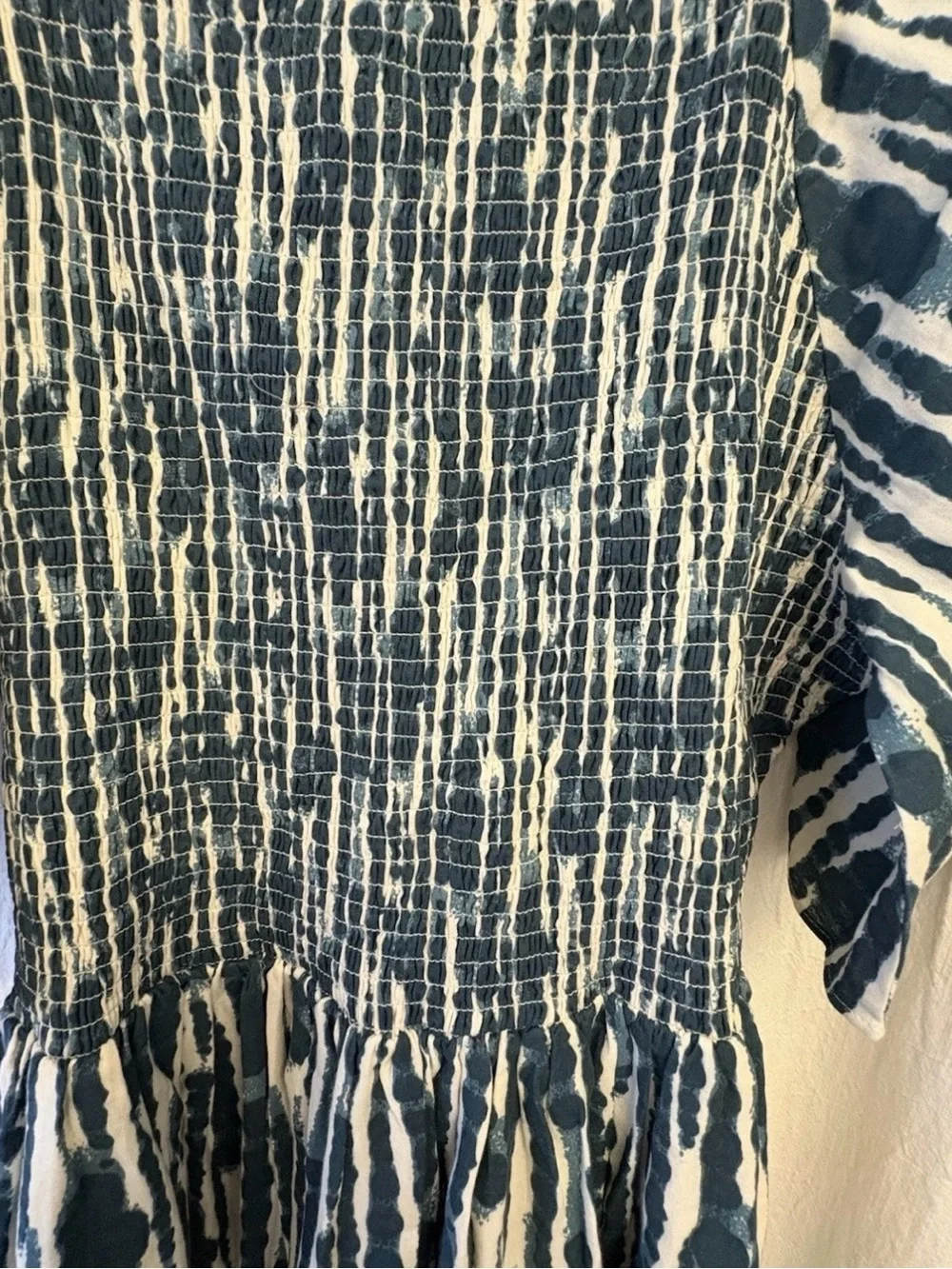 Kate Quinn-PLUS size-Tapestry Water Drops-shibori-Smocked Rosette Sun Dress-XXL